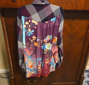 Tolani Purple and Blue Floral Plaid Blouse